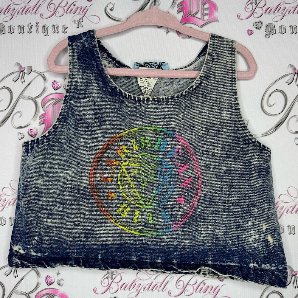 Free admission pogo club crop tank denim jean with rainbow decal vintage beach